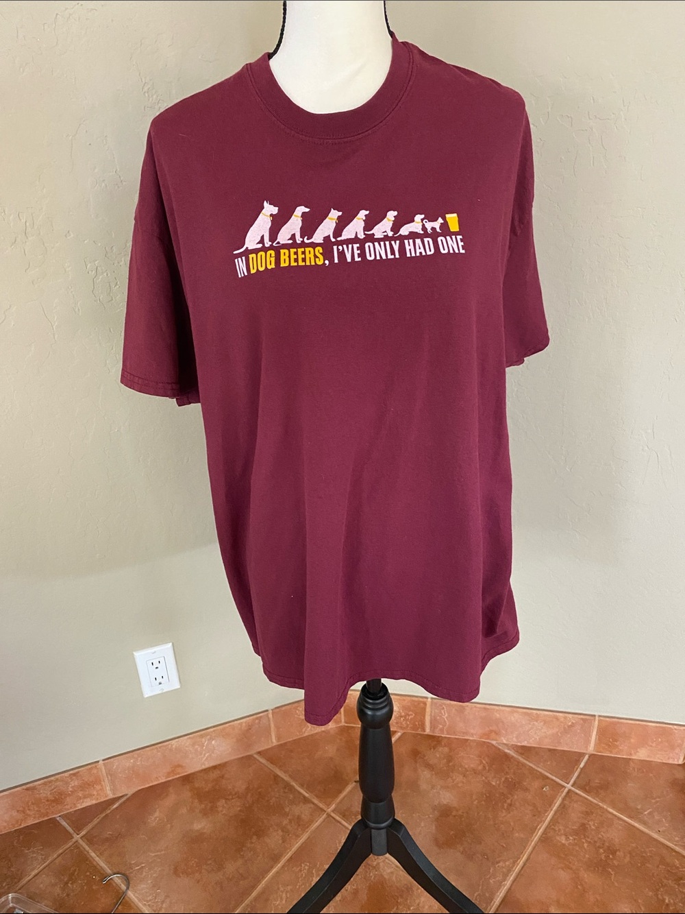 Gildan Maroon Short-Sleeve Tee with Dog Beer Graphic